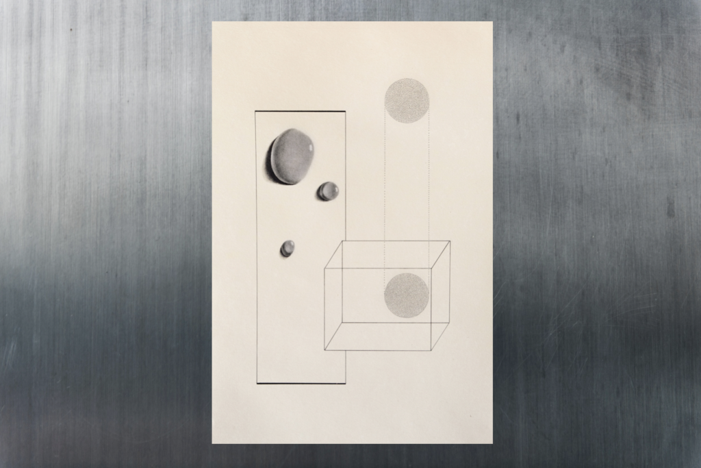 Abstract minimalist drawing consisting of circles and squares