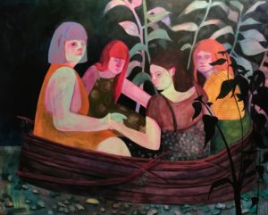 Painting of four women in a boat
