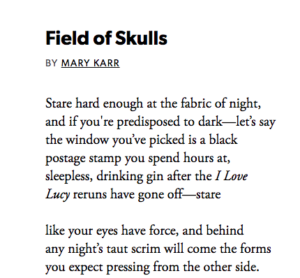 Opening stanzas of Mary Karr's Field of Skulls