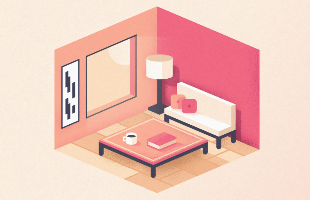An illustration of a small, trendy apartment.