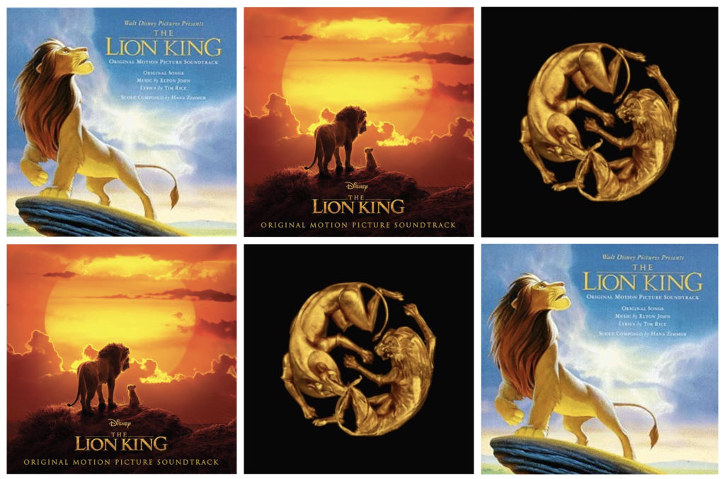 Collage of various posters of the movie 'Lion King'