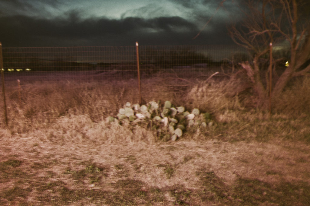Image of wire fence lit in the night