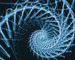 Digital art depicting a spiraling staircase