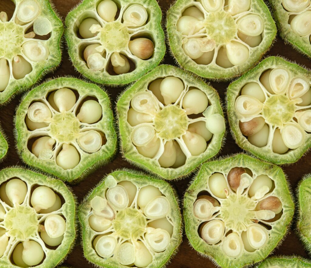 green slices of okra